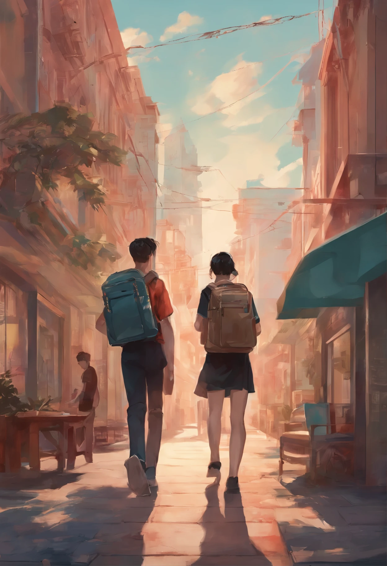 they are walking together with a book and a notebook, a picture inspired by Yanjun Cheng, tumblr, digital art, artwork in the style of guweiz, yanjun chengt, guweiz, loish and ross tran, romance novel cover, nostalgic melancholic artwork, a hyperrealistic , hyperrealistic , couple, illustration!