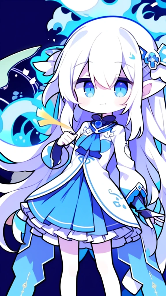  girl，Kilo，4K，Expressionless face，Anime Style，profile，Blue colored eyes，White Hair,((whole body)),Confused Eyes,(Default Character)SD Character, masterpiece,highest quality,Super detailed,4K,Ultra-fine illustrations,Very exquisite beautiful face and eyes,Cyan color scheme, Lighting,Fantasy,Very solemn atmosphere,Long Hair,Floating Hair,Grin,Combat Stance,Dynamic pose,Particle Light,Illumination,plasma,current,Blue Flame,Depth,Dynamic Angle,