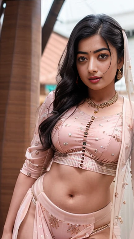  Rashmika Mandanna,(( looking at viewer)),30 year old,1woman,solo,((big cheeks)), closeup bustshot,sexy midriff, fleshy,bikini