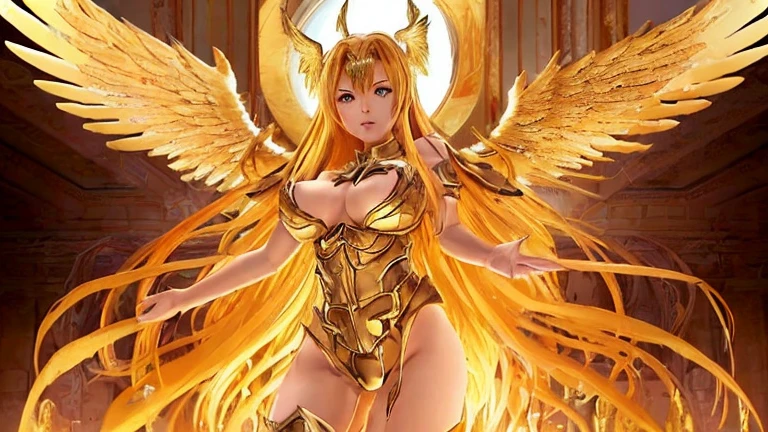 best quality)), ((masterpiece)), (detailed), Top quality、Top image quality、masterpiece,Perfect body, Exquisite and detailed facial features,,Full body shot,A woman in a golden costume with wings,Bikini, Angel Gold Armor, majestic angel, angel knight girl, Final Fantasy Tactics Characters, mystical atlantean valkyrie, Mysterious Valkyrie, Blazing Angel, Maple Leaf Story Character Art, With blazing golden wings, Golden Wings, April renderings, Mysterious Valkyrie, A woman in a golden costume with wings的特写, Best Bust、Optimal waist-hip ratio,Best Body Golden Ratio Concept Art Inspired by PwC, Baroque, Angel Gold Armor, majestic angel, angel knight girl, Final Fantasy Tactics Characters, mystical atlantean valkyrie, Mysterious Valkyrie, Blazing Angel, Maple Leaf Story Character Art, With blazing golden wings, Golden Wings, Battle with orcs,Photographic lenses,Ultra wide-angle lens,First person,