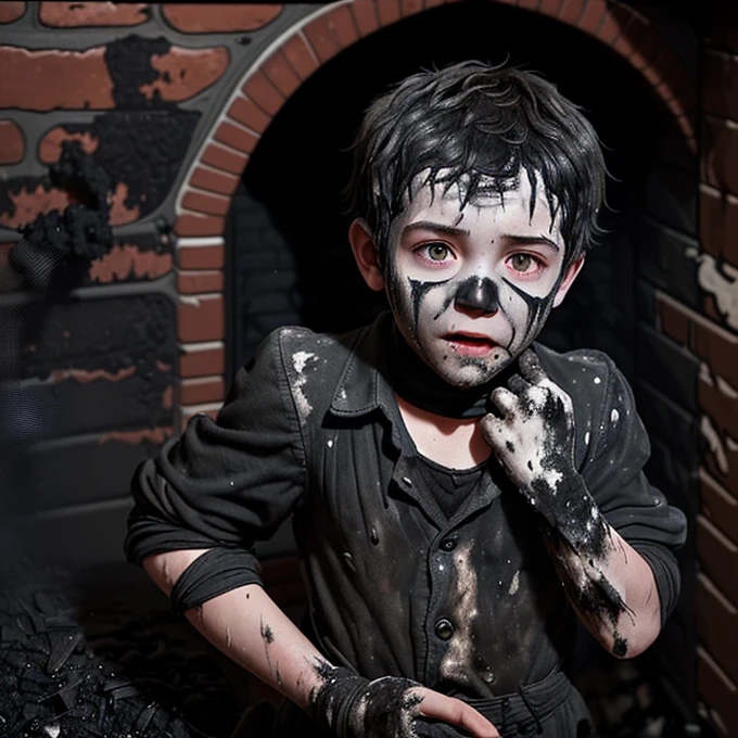 Boy Covered in Soot After Falling Down a Chimney