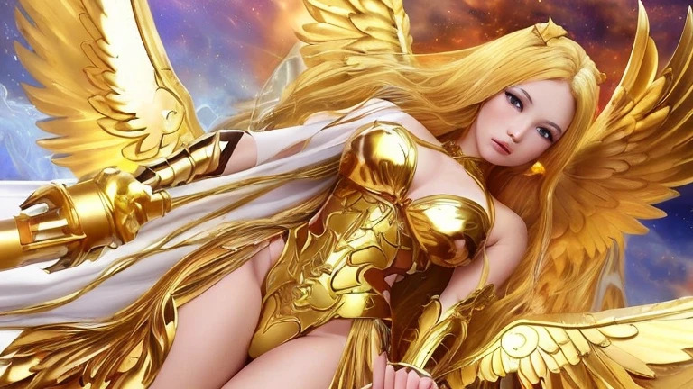 best quality)), ((masterpiece)), (detailed), Top quality、Top image quality、masterpiece,Perfect body, Exquisite and detailed facial features,,Full body shot,A woman in a golden costume with wings,Bikini, Angel Gold Armor, majestic angel, angel knight girl, Final Fantasy Tactics Characters, mystical atlantean valkyrie, Mysterious Valkyrie, Blazing Angel, Maple Leaf Story Character Art, With blazing golden wings, Golden Wings, April renderings, Mysterious Valkyrie, A woman in a golden costume with wings的特写, Best Bust、Optimal waist-hip ratio,Best Body Golden Ratio Concept Art Inspired by PwC, Baroque, Angel Gold Armor, majestic angel, angel knight girl, Final Fantasy Tactics Characters, mystical atlantean valkyrie, Mysterious Valkyrie, Blazing Angel, Maple Leaf Story Character Art, With blazing golden wings, Golden Wings, Battle with orcs,Photographic lenses,Ultra wide-angle lens,First person,