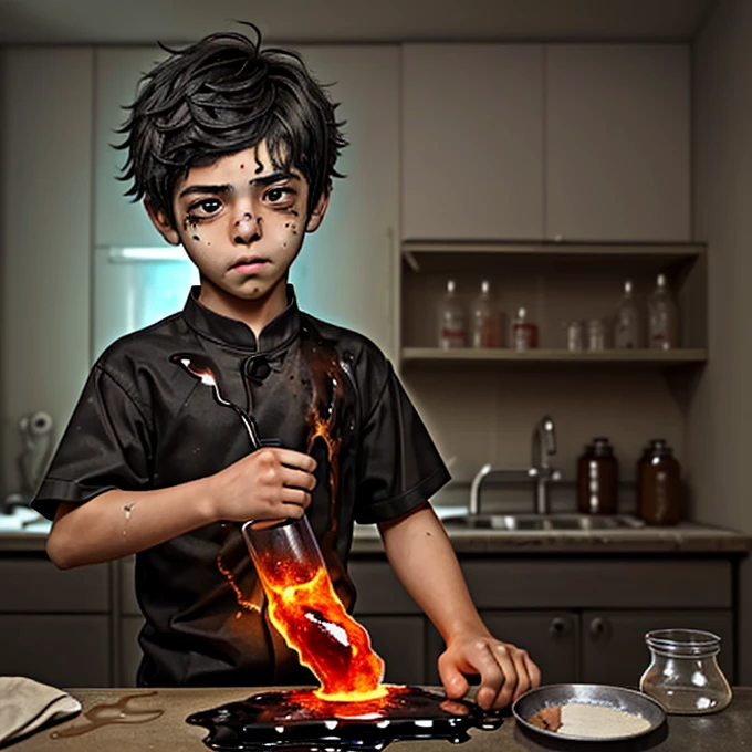 A boy who failed to make a concoction and exploded, becoming charred