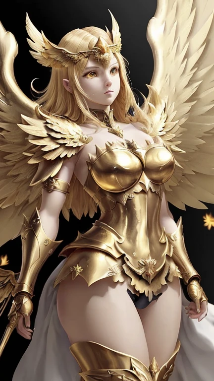 ((best quality)), ((masterpiece)), (detailed), Perfect body,Close-up of a woman wearing a golden costume with wings, Angel Gold Armor, majestic angel, angel knight girl, Final Fantasy Tactics Characters, mystical atlantean valkyrie, as a Mysterious Valkyrie, Blazing Angel, Maple Leaf Story Character Art, With blazing golden wings, Golden Wings, April renderings, Mysterious Valkyrie, Close-up of a woman wearing a golden costume with wings, Concept art inspired by PwC, pixiv, Baroque, Angel Gold Armor, majestic angel, angel knight girl, Final Fantasy Tactics Characters, mystical atlantean valkyrie, as a Mysterious Valkyrie, Blazing Angel, Maple Leaf Story Character Art, With blazing golden wings, Golden Wings, Battle with orcs