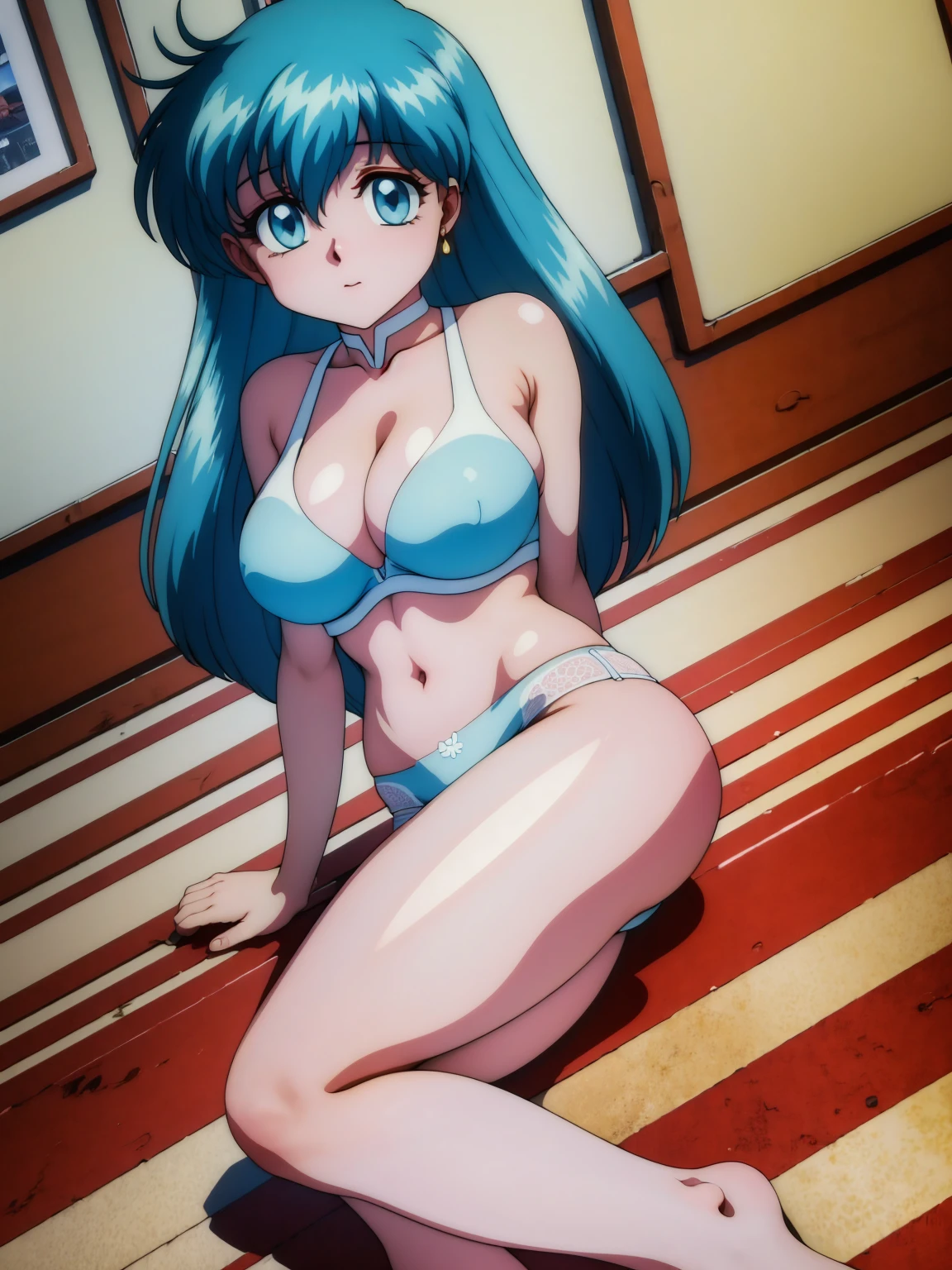 (masterpiece, highest quality:1.2), Tiangonggui ，1 girl, ,Light blue hair color, White underwear, Panty shot