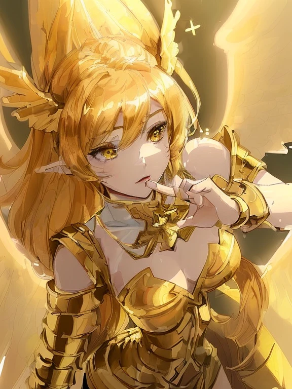 ((best quality)), ((masterpiece)), (detailed), Perfect body,Close-up of a woman wearing a golden costume with wings, Angel Gold Armor, majestic angel, angel knight girl, Final Fantasy Tactics Characters, mystical atlantean valkyrie, as a Mysterious Valkyrie, Blazing Angel, Maple Leaf Story Character Art, With blazing golden wings, Golden Wings, April renderings, Mysterious Valkyrie, Close-up of a woman wearing a golden costume with wings, Concept art inspired by PwC, pixiv, Baroque, Angel Gold Armor, majestic angel, angel knight girl, Final Fantasy Tactics Characters, mystical atlantean valkyrie, as a Mysterious Valkyrie, Blazing Angel, Maple Leaf Story Character Art, With blazing golden wings, Golden Wings, Battle with orcs