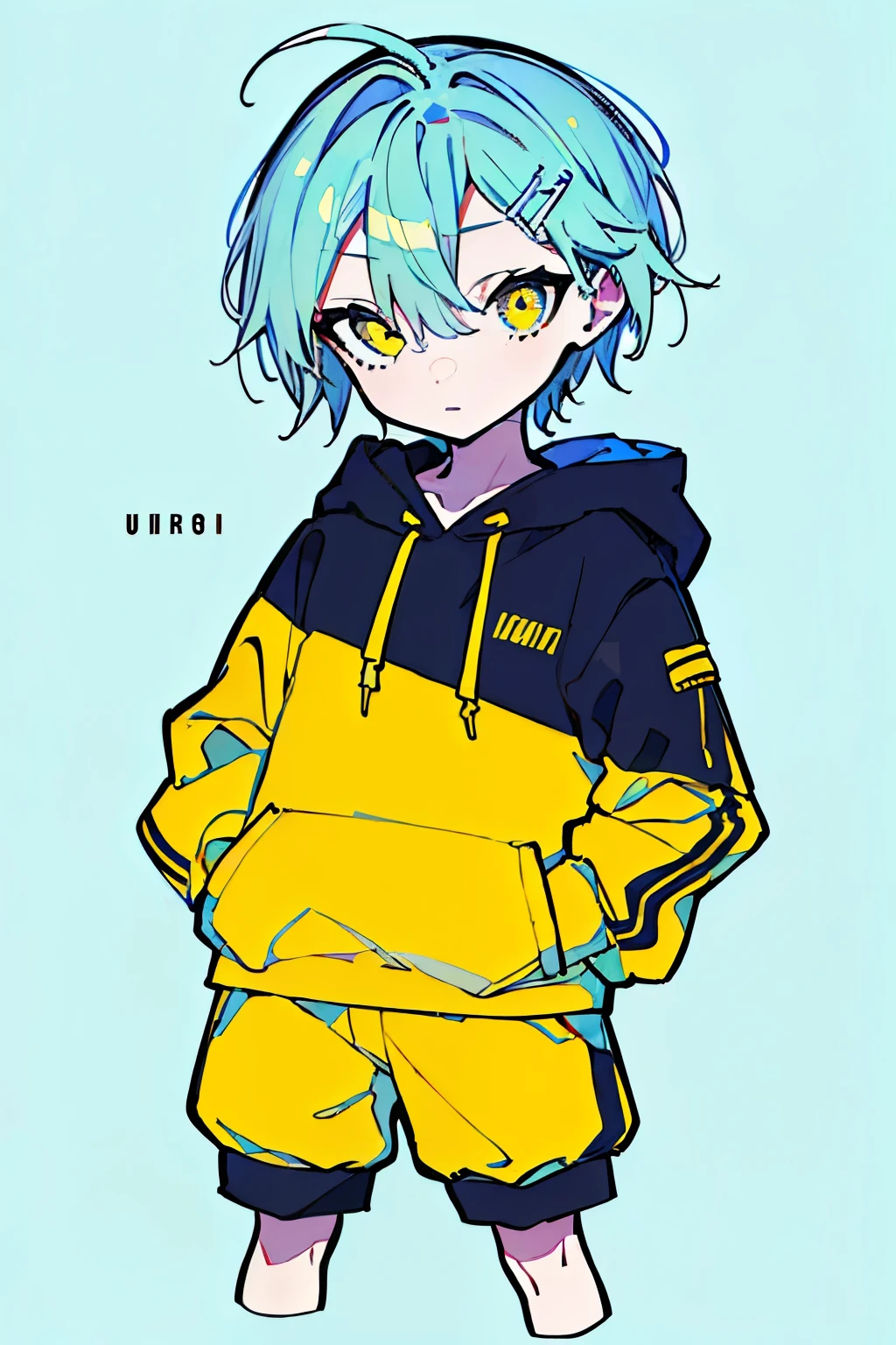 (masterpiece, highest quality:1.6), alone, thick outline, (simple background, Dark yellow background, monochrome, dark yellow theme:1.2), official art, Key Visual, 8K,(masterpiece, best quality:1.2), (absurdres, highres, ultra-detailed), (perfect anatomy) ,
(mini character, two heads, icon, ((chibi style)), full body),
disorganized, whole body, (Unique hair, Oversized Hoodies, hot pants, arch back, short torso:1.2), belly button, thighs, cowboy shot, HDR, sharp focus, High resolution, most detailed, very detailed, Super detailed, finely, detailed eyes and face, sharp pupils, realistic student, solo, contrast between yellow and light blue, solo, hands in pockets