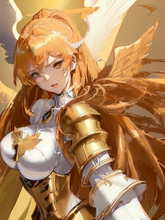 ((best quality)), ((masterpiece)), (detailed), Perfect body，Close-up of a woman in a white and gold costume with wings, Angel Gold Armor, majestic angel, angel knight girl, Final Fantasy Tactics Characters, mystical atlantean valkyrie, as a Mysterious Valkyrie, Blazing Angel, Maple Leaf Story Character Art, With blazing golden wings, White Wings, April renderings, Mysterious Valkyrie, Close-up of a woman wearing a golden costume with wings, Concept art inspired by PwC, pixiv, Baroque, Angel Gold Armor, majestic angel, angel knight girl, Final Fantasy Tactics Characters, mystical atlantean valkyrie, as a Mysterious Valkyrie, Blazing Angel, Maple Leaf Story Character Art, With blazing golden wings, Golden Wings, Battle with orcs
