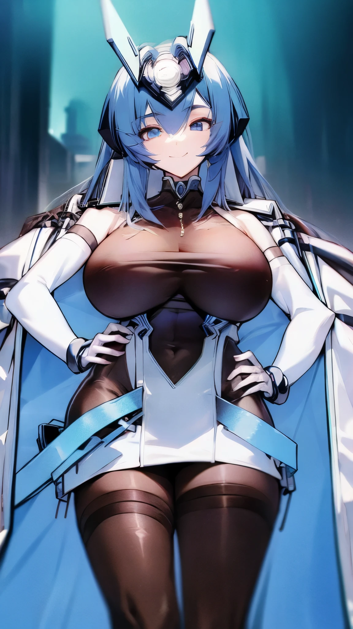 New jersey from azur lane,1 women, big breasts,long blue hair, correct anatomy ,Beautiful eyes, beautiful face , tsudere,milf ,Determined twinkle in the eye,smile,