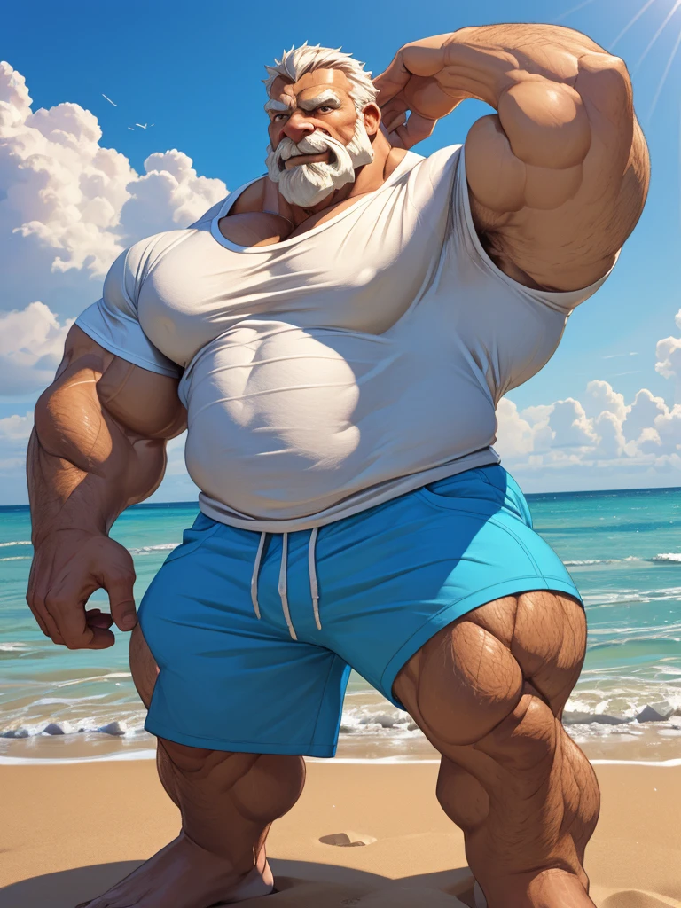 (highest quality:1.5), (masterpiece:1.5), (beautiful beach:1.2), 1 man, (turkish:1.2), long white hair, [full beard:0.9], hot guy, (macho:1.3), (huge body:1.5), 3, (black speedo:1.2), Stick out your butt and get on all fours, (shoot from behind:1.3), smile, close-up hip,  sharp well groomed beard,  well groomed moustache,  thick pronounced grey beard, grizzly hair, absurdly huge nose, hawk nose, big old man nose, convex nose, pronounced bridge and outward curve that protrudes from the base of the nose