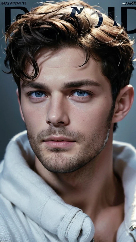 Jamie dornan, (Attitude gay magazine cover:1.4), best quality, masterpiece, very aesthetic, perfect composition, intricate details, ultra-detailed, hard face, handsome, innocence