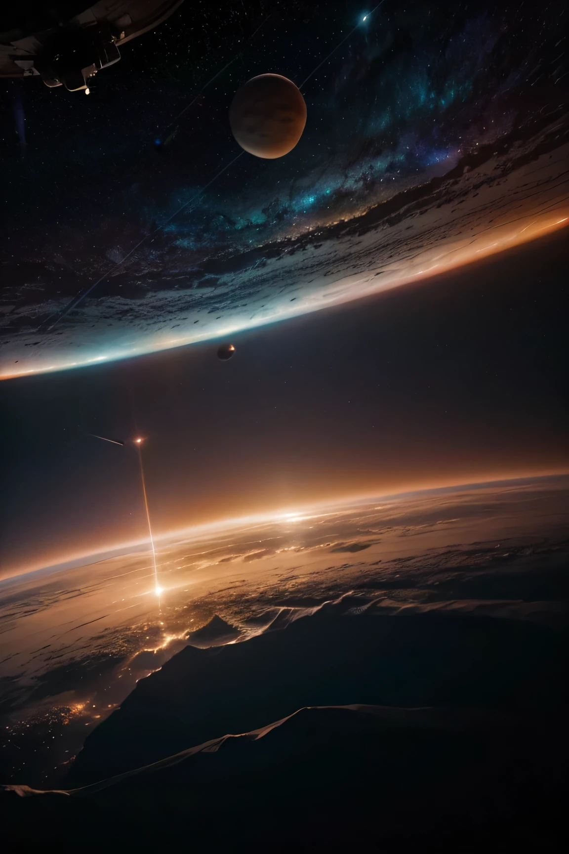 Deep space. billions of stars. Parade of planets. rich colors. view of the earth from space. the flying comet. 8K.