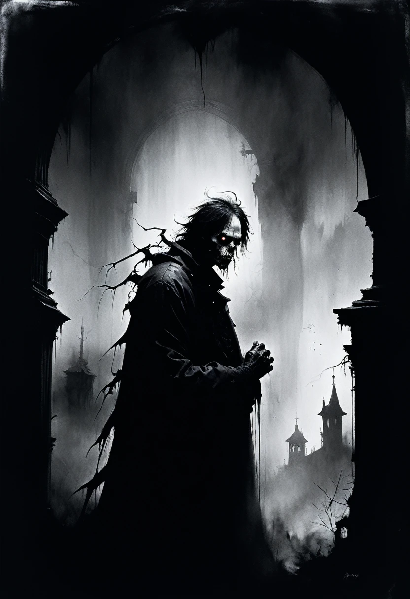 Ashley Wood style, dark scarlet, Chemiluminescence, demon in the dark with a crazy look, creepy, (minimalism: 1), ray tracing details...Stephen Gammell Style - Iaaya in the style of Stephen Gammell