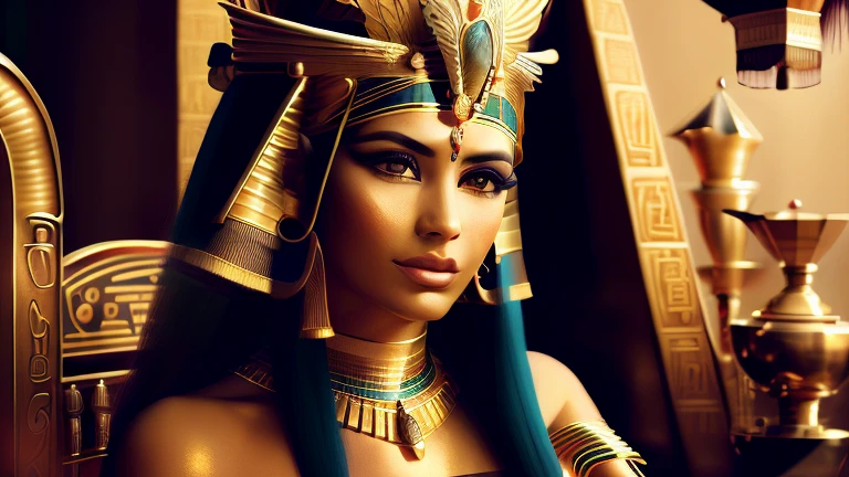 a gold headdress, cleopatra portrait, beautiful cleopatra, egyptian princess, a stunning portrait of a goddess, portrait of cleopatra, portrait of a beautiful goddess, cleopatra, gorgeous woman, egyptian, gorgeous beautiful woman, cleopatra in her palace, wearing an egyptian crown, egyptian makeup, 3 d goddess portrait, aztec princess portrait
Et