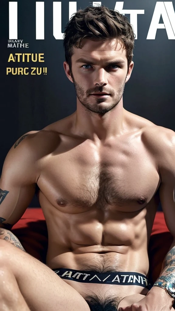 Jamie dornan and David Beckham, (attitude man magazine cover:1.4), best quality, masterpiece, very aesthetic, perfect composition, intricate details, ultra-detailed, hard face, handsome, hot hairy pubic, innocence face