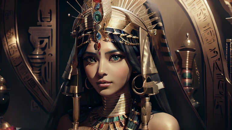 a gold headdress, cleopatra portrait, beautiful cleopatra, egyptian princess, a stunning portrait of a goddess, portrait of cleopatra, portrait of a beautiful goddess, cleopatra, gorgeous woman, egyptian, gorgeous beautiful woman, cleopatra in her palace, wearing an egyptian crown, egyptian makeup, 3 d goddess portrait, aztec princess portrait
Et