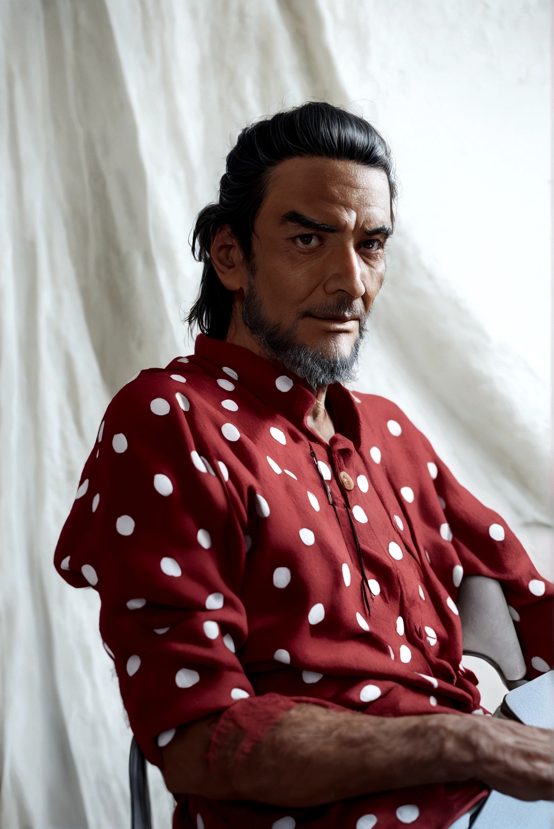 arafed man sitting in a chair with a laptop computer, kazuki tanahashi, portrait image, johnatan wayshak, inspired by Sunil Das, portrait of bedouin d&d, zaha hadi, davide sorrenti, art foreground : eloy morales, portrait picture, in style of thawan duchanee, yoshitaka