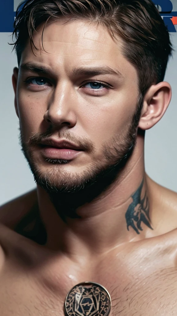 Tom Hardy, (attitude man magazine cover:1.4), best quality, masterpiece, very aesthetic, perfect composition, intricate details, ultra-detailed, hard face, handsome, hot hairy pubic, innocence face