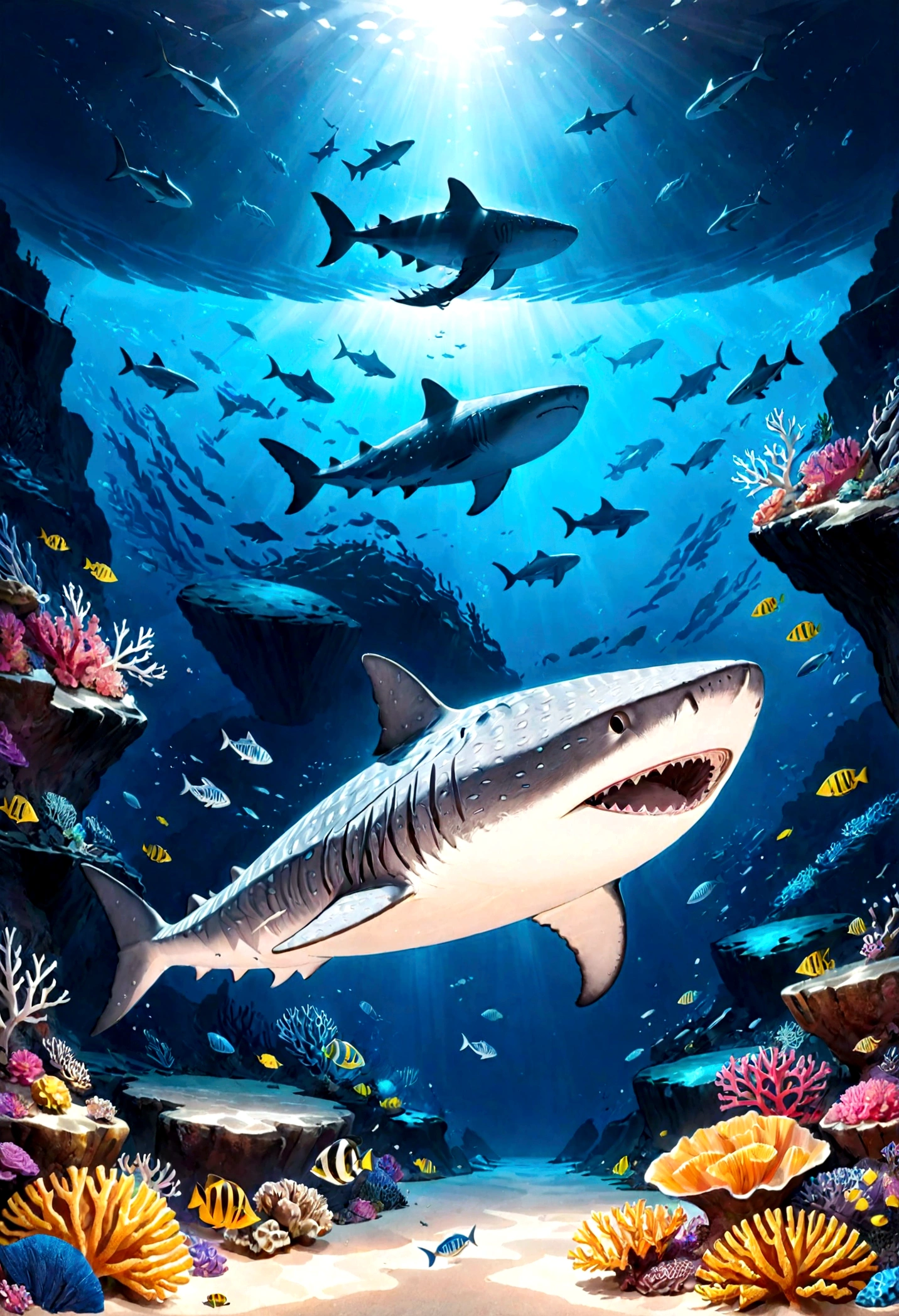 Whale Shark Coral Reef drawing