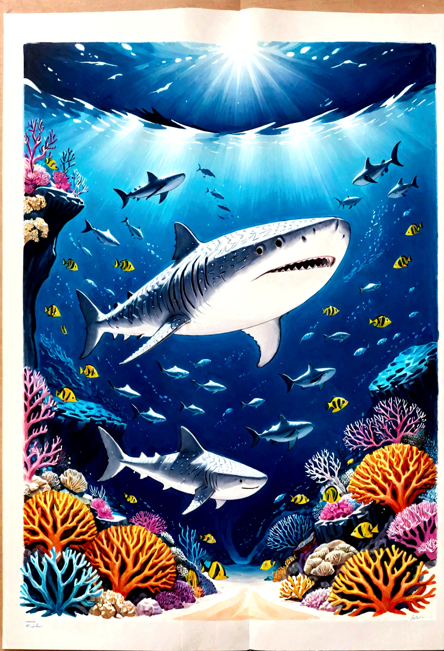 Whale Shark Coral Reef drawing