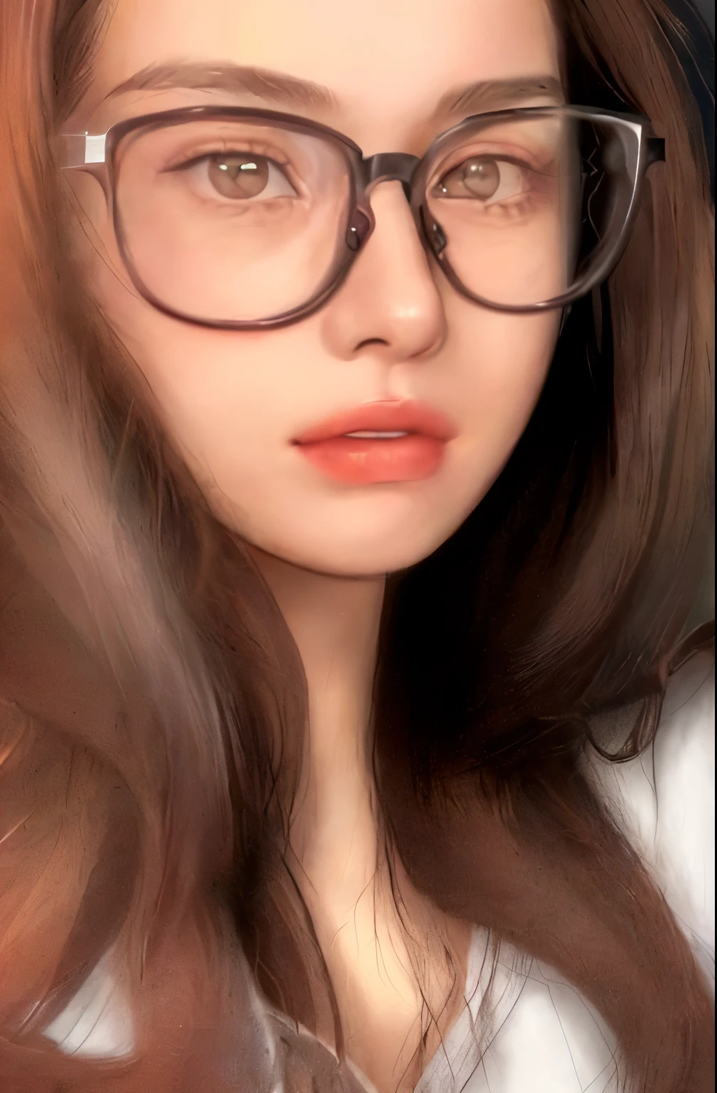 a close up of a woman wearing glasses and a white shirt, 2 2 years old, with glasses, 2 3 years old, 21 years old, 18 years old, very low quality, 2 7 years old, profile image, very very low quality, 1 6 years old, spectacled, with accurate face, 1 8 yo, 2 8 years old