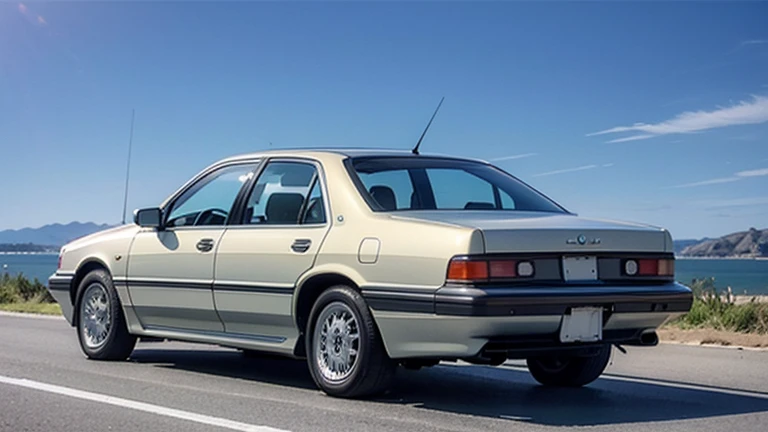 1 car, 1990s style, luxury sedan, rear view, fantasy, futuristic