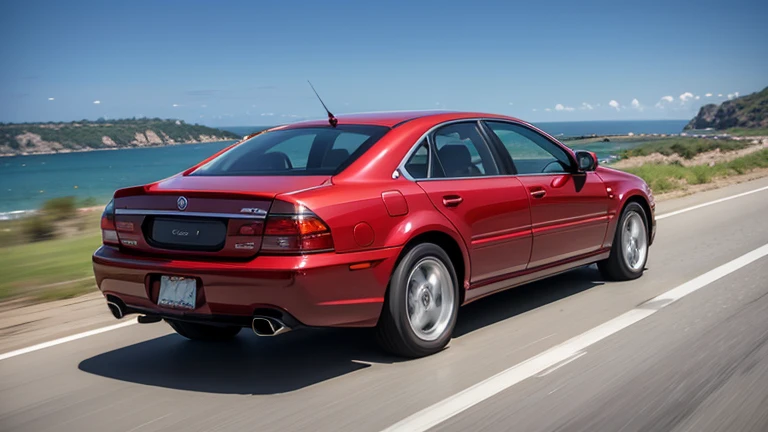 1 car, 2000s style, luxury sedan, rear view, fantasy, futuristic