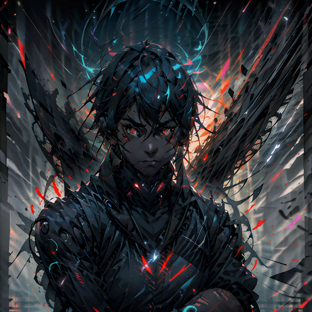 Demonic anime boy, full body, tanned skin, white hair, glowing red eyes, neck tattoo, arm tattoo, face tattoo, black suit with magical neon circuits, black pendant, black piercings, black fire, neon punk background, cosmic, neon red outline, dynamic pose , black smoke, black wings of fire, cinematic lighting, anime style Counterfeit v3, anime art wallpaper 4k, anime art wallpaper 4k, anime wallpaper 4k, anime wallpaper 4k, anime wallpaper 4k, badass anime 8k, anime art wallpaper 8k, manga wallpaper 4k