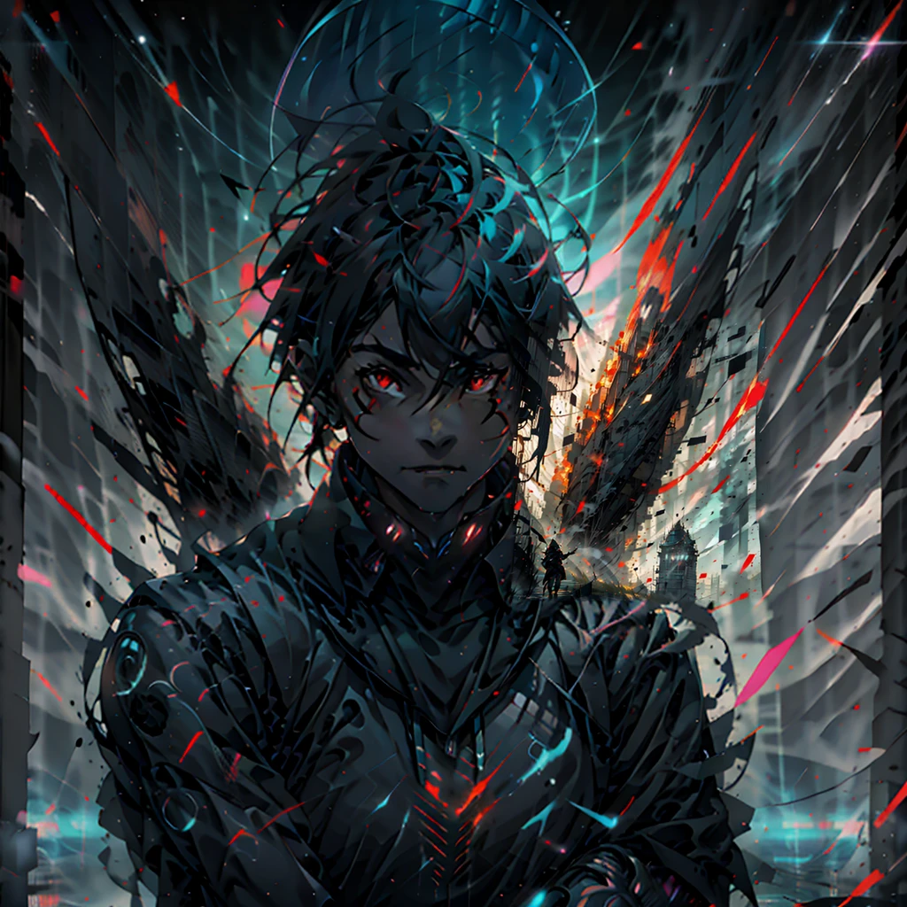 Demonic anime boy, full body, tanned skin, white hair, glowing red eyes, neck tattoo, arm tattoo, face tattoo, black suit with magical neon circuits, black pendant, black piercings, black fire, neon punk background, cosmic, neon red outline, dynamic pose , black smoke, black wings of fire, cinematic lighting, anime style Counterfeit v3, anime art wallpaper 4k, anime art wallpaper 4k, anime wallpaper 4k, anime wallpaper 4k, anime wallpaper 4k, badass anime 8k, anime art wallpaper 8k, manga wallpaper 4k