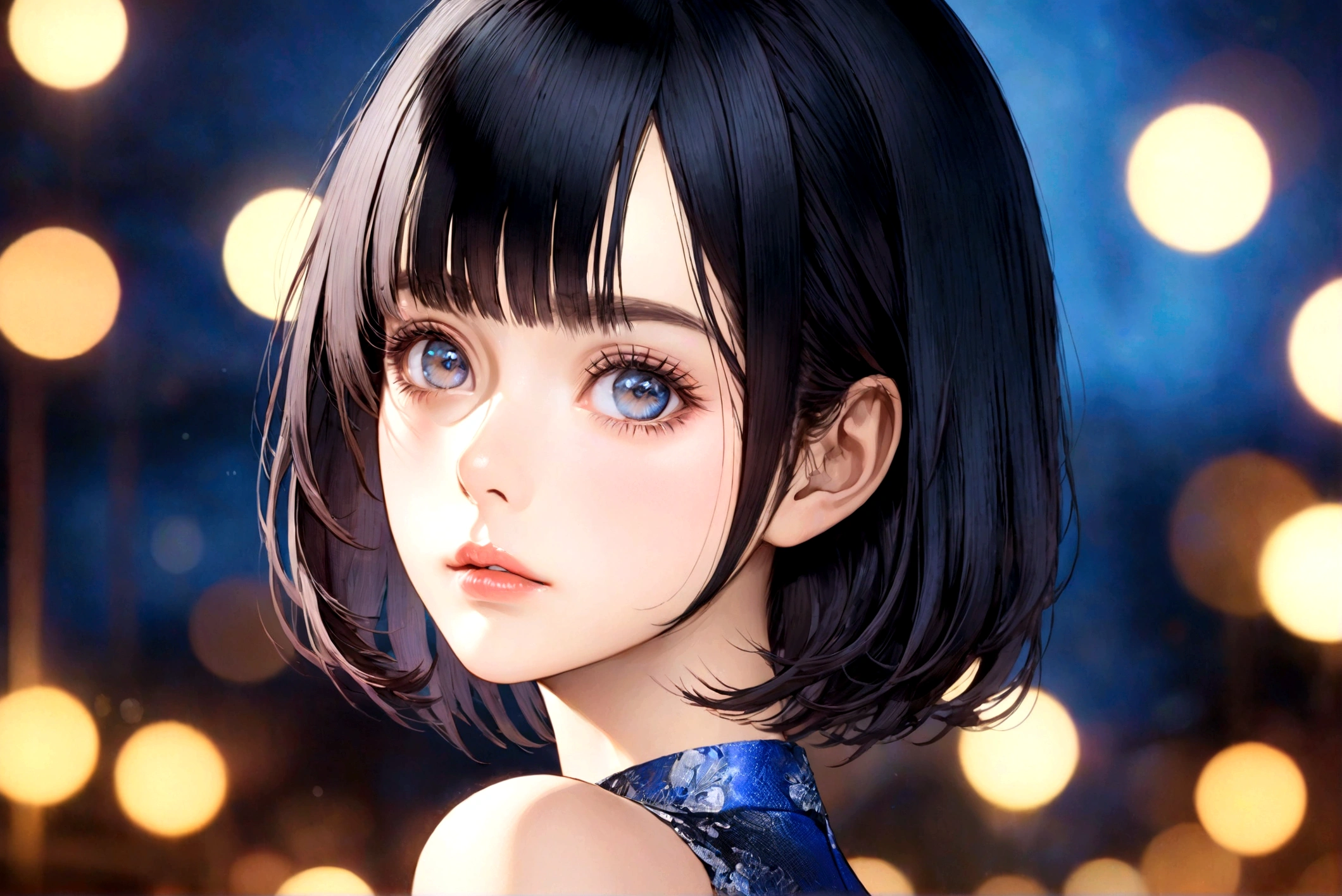 a beautiful japanese woman wearing a sleeveless blue shirt, extremely detailed face and eyes, beautiful detailed lips, flawless skin, long eyelashes, elegant pose, cinematic lighting, atmospheric, bokeh, photorealistic, 8k, hyper detailed, masterpiece, digital painting
