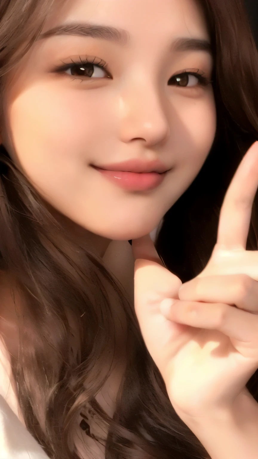 arafed woman with long brown hair making a peace sign, profile pic, small lips pointy nose, with very thin lips, with cute - fine - face, with small nose, bae suzy, headshot profile picture, big round nose closed lips, profile image, lovely smile, small lips, 2 3 years old, thin lips, very small lips