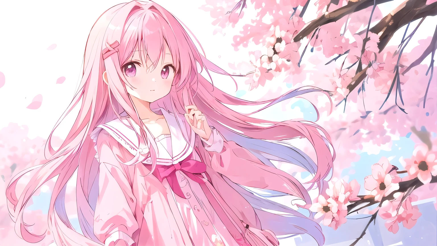 Pink Long Hair,One girl、16 years old、Dressed in cute clothes、study