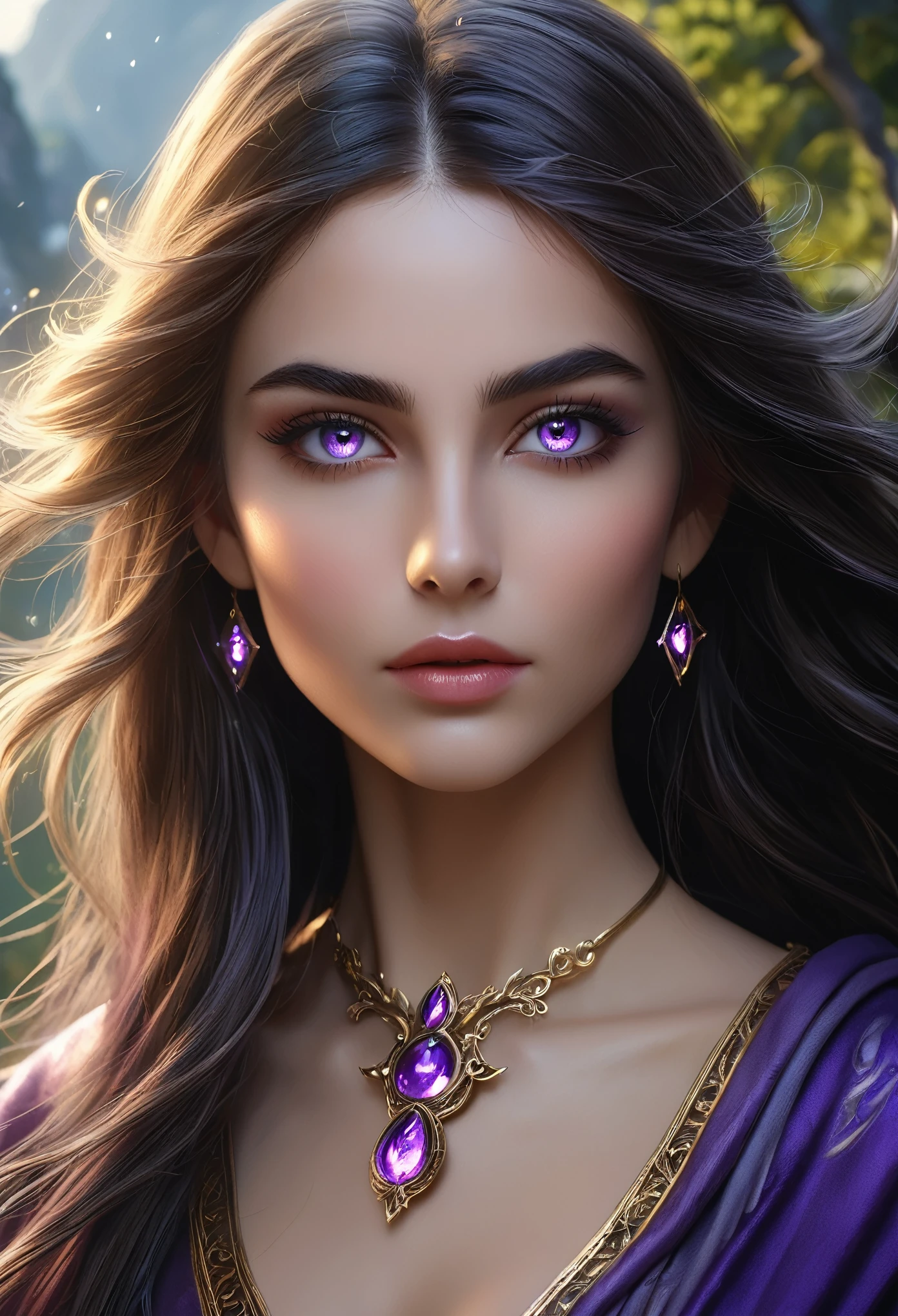 (best quality,4k,8k,highres,masterpiece:1.2),ultra-detailed,(realistic,photorealistic,photo-realistic:1.37), a beautiful young female dark elf mage with long flowing hair, elegant robes, and a mystical aura, (intricate magical effects:1.4), (glowing magical energy:1.5), detailed fantasy landscape with towering mountains, lush forests, and magical ruins, cinematic lighting, dramatic camera angles, (best quality,4k,8k,highres,masterpiece:1.2),ultra-detailed,(realistic,photorealistic,photo-realistic:1.37),fantasy, magic, highly detailed magical girl beautiful detailed eyes, beautiful detailed lips, extremely detailed eyes and face, long eyelashes, dramatic lighting, cinematic composition, dynamic pose, stunning colors, digital painting, beautiful purple eyes, magic wand, toned beautiful thighs