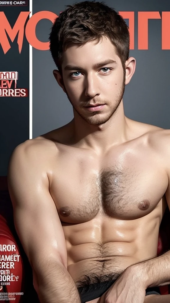 Calvin harris, shirtless oily face and oily  hairy body, (porn magazine cover:1.4), best quality, masterpiece, very aesthetic, perfect composition, intricate details, ultra-detailed, hard face, handsome, hot hairy pubic, gentle