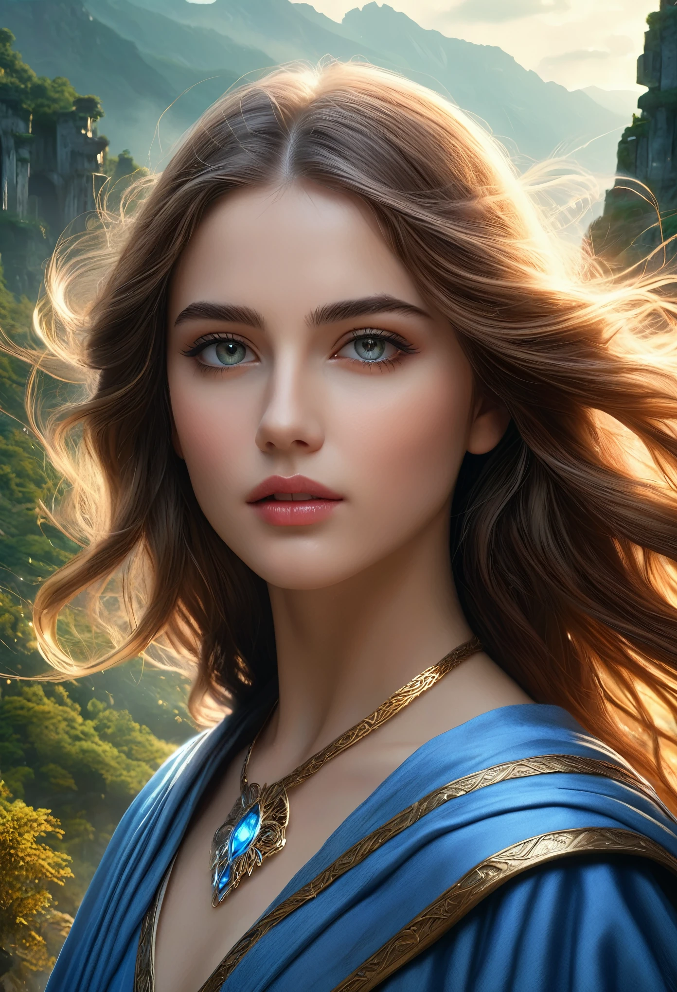 (best quality,4k,8k,highres,masterpiece:1.2),ultra-detailed,(realistic,photorealistic,photo-realistic:1.37), a beautiful young female mage with long flowing hair, elegant robes, and a mystical aura, intricate magical effects, glowing magical energy, detailed fantasy landscape with towering mountains, lush forests, and magical ruins, cinematic lighting, dramatic camera angles, (best quality,4k,8k,highres,masterpiece:1.2),ultra-detailed,(realistic,photorealistic,photo-realistic:1.37),fantasy,magic,highly detailed magical girl,beautiful detailed eyes,beautiful detailed lips,extremely detailed eyes and face,longeyelashes,dramatic lighting,cinematic composition,dynamic pose,stunning colors,digital painting