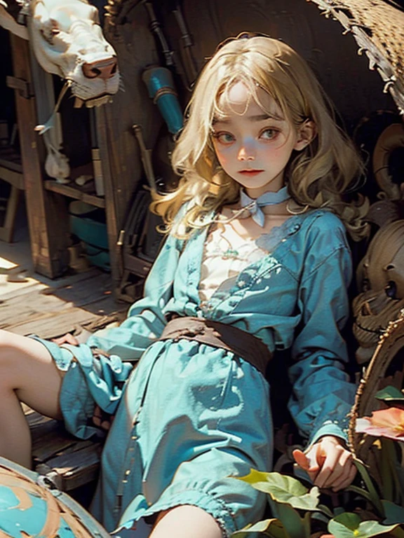 Alice in Wonderland、Blonde girl、Light blue outfit
