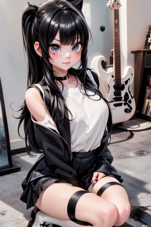 a rebel schoolgirl, mean_girl pose, angry look