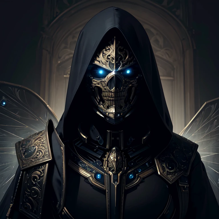 (masterpiece, best quality:1.3),extremely high detailed, intricate, 8k, HDR, wallpaper, cinematic lighting, (universe),gun,(shooting position), glowing, armor, glowing eyes, mecha, large wings,   