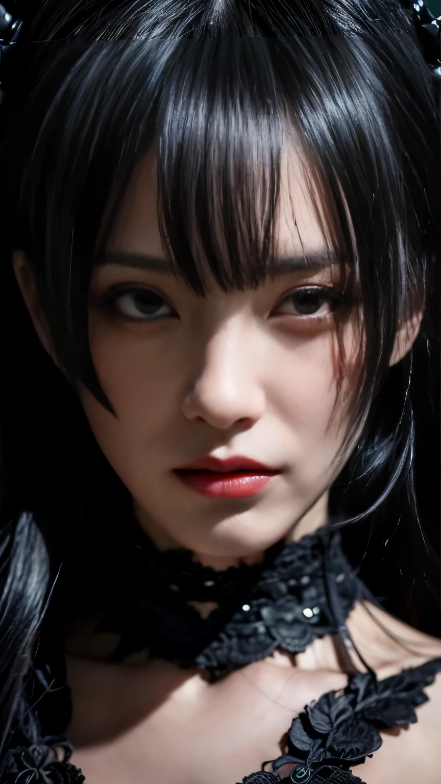 (highest quality,4K,8k,High resolution,masterpiece:1.2),Super detailed,(Realistic,photoRealistic,photo-Realistic:1.37), Close-up of a woman with dark hair and a black dress, Ugly Satan Girl,Dark Eyes,sinister smile,Evil Aura,Burning Flames,Soul Corruption,Dark Shadows,Ominous atmosphere,Strange symbols,Cursed Land,Eternal Darkness,An unforgettable presence,Intimidating person,Grotesque features,Horror Scene,Nightmare born kimono,Twisted reality,Scary atmosphere,Awesome work of art,Evil Unleashed,Devil's Realm,Supernatural horror,Creepy art,Nightmare fuel,Terrifyingly clear,Abstract fear,Terrifyingly beautiful,A devilish masterpiece,Fear incarnate,Shadow Chaos,A devilish existence,born々Shii Darkness,in style of Dark Fantasy Art, Dark fantasy art, A beautiful and elegant demon queen, Dark Fantasy Art, fantasy dark art, Dark fantasy digital art, Gothic fantasy art, Gothic Dark Maiden, Cthulhu,Detailed Texture,Spooky creatures,An ominous atmosphere,Mythical,cosmic Horror,darkness,Mysterious,Dark aesthetic,Fog Background,Eyes of another world,Ancient Gods, Powerful wizard, Stand in the mysterious forest. Flowing robes decorated with symbols, Arms stretched out, Powerful,Tentacles,Pitch black blackness,Majestic,Unfathomable depth,Nightmare,The existence of the universe,an ominous existence,seeping darknesss,Secrets of the Universe,That's horrible,It (Spooky atmosphere), (Cartoon-like atmosphere),(Grainy), (Dramatic Shadows), (Dynamic pose), (An ominous atmosphere), (Artistically expressed), ((Fascinating), (Gothic), (Mysterious Setting), (Moody color palette), (Skillfully drawn), (Feelings of anxiety), (Intricate details), (an ominous smile), (an ominous), (Fascinating eyes), (Horror elements), (Fascinating composition), (Impressive anatomy),(Striking contrast)), (Exquisite craftsmanship), (Interesting character designs)、Dark Fantasy Portrait, Portrait of the Dark Goddess, Ugly Satan Girl,devil,