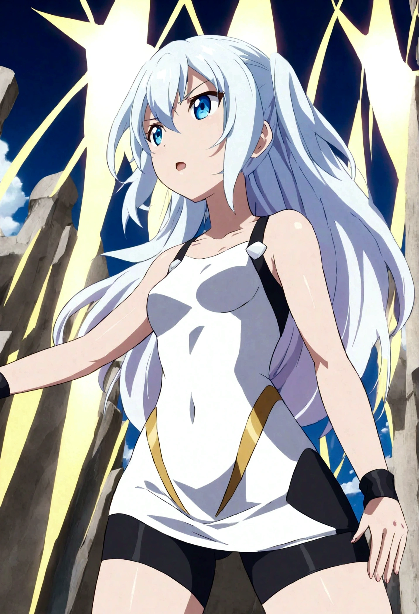 Two lightly armed beautiful girl soldiers wearing compression shorts. Anime style. Small breasts.
