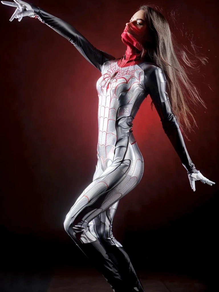 A close-up of a woman in a silver and red suit, ( ( Spiderwoman ) ), Armure moulante en cuir rouge, Red Biomechanical Coat, Armure en cuir moulante rouge, Spiderwoman!!, Armure en cuir rouge, Spiderwoman!!!!!, Silver Armor and Red Clothing, Red demonic armor, Armure blanche et rouge, Lara Croft: Spiderwoman, Dame en armure rouge