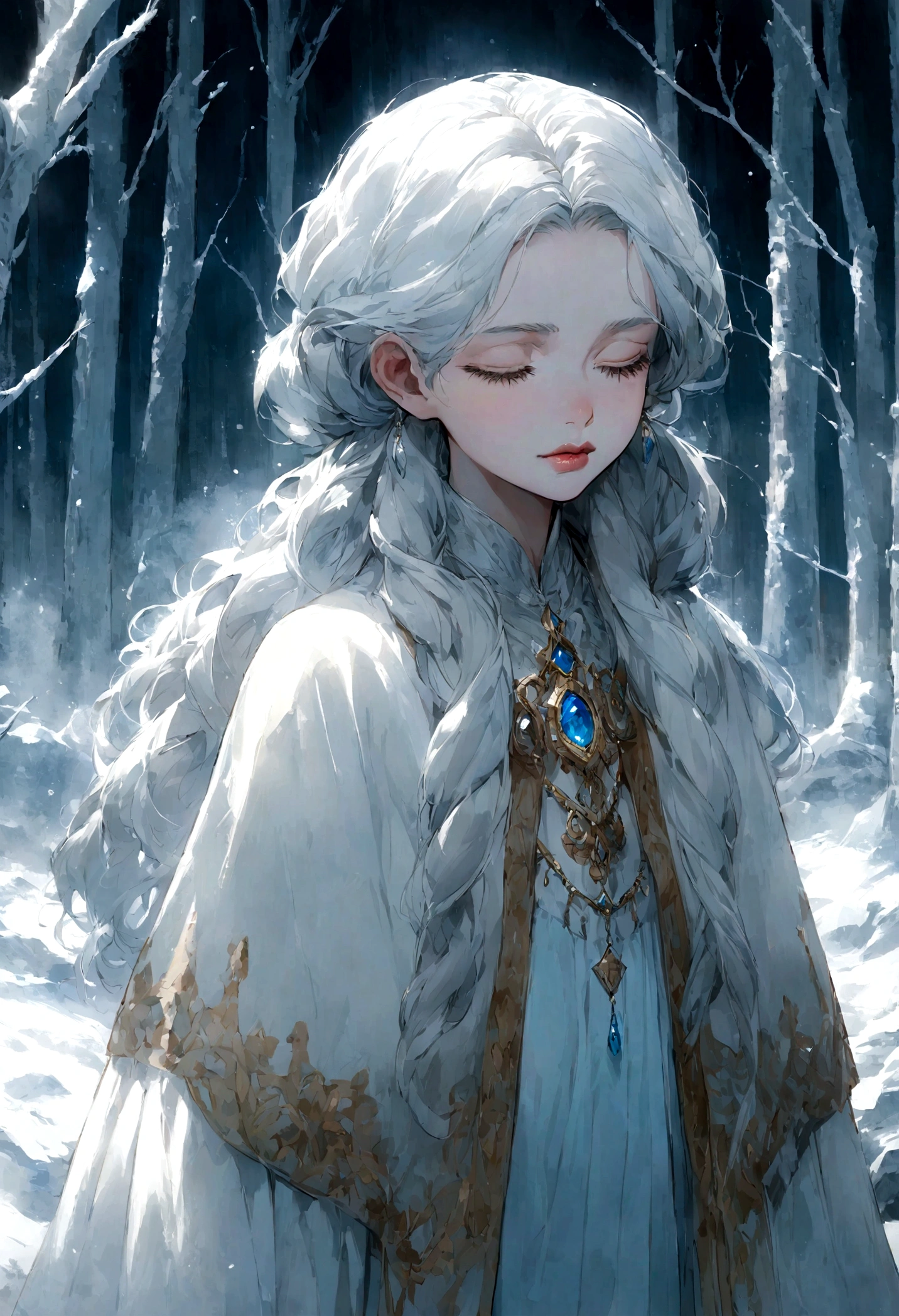 Approaching cautiously, he found a girl of approximately , dressed in thin clothes and already frozen by the intense cold of the forest. His eyes were closed, and his lips were frozen.