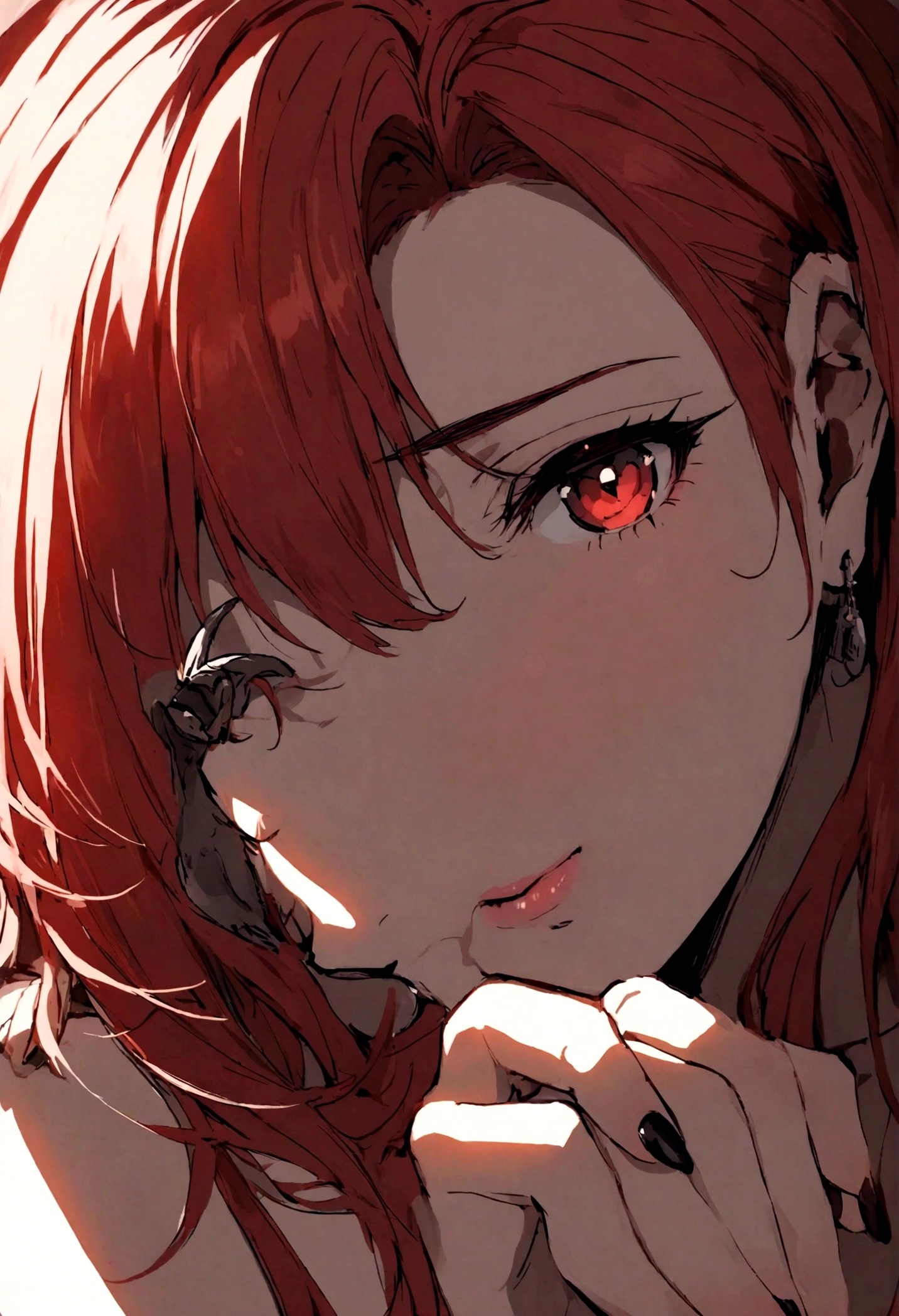 Sexy hentai teen, red hair, black nails