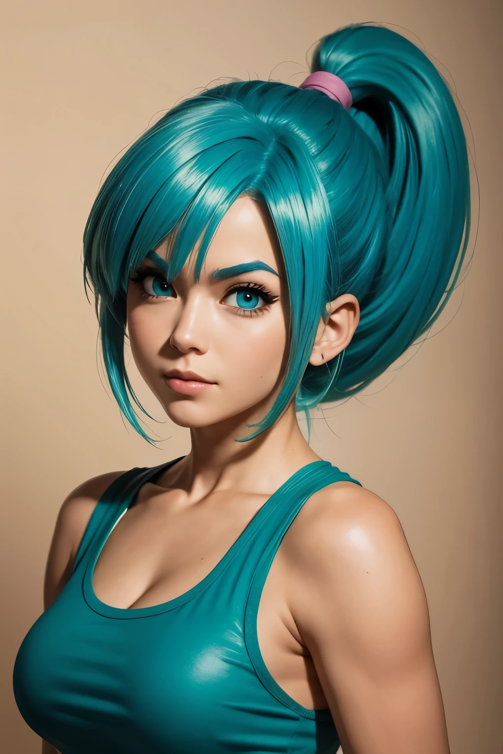 Face Bulma from Dragon Ball Z.