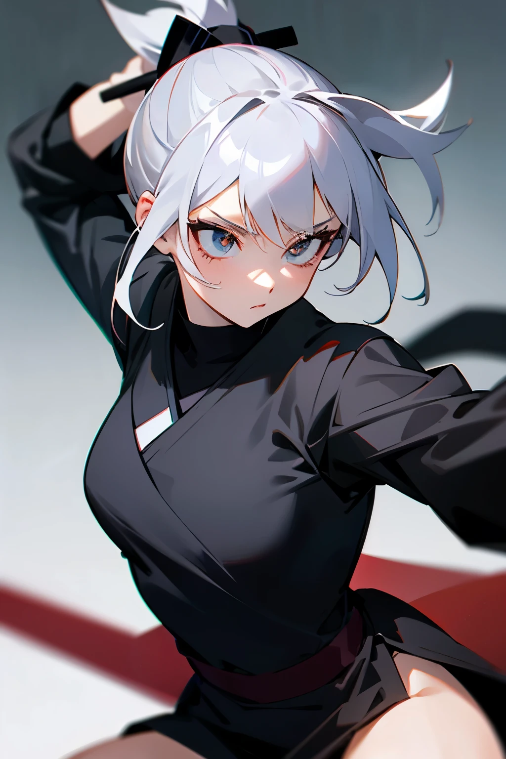 Girl ninja, black dress, ponytail