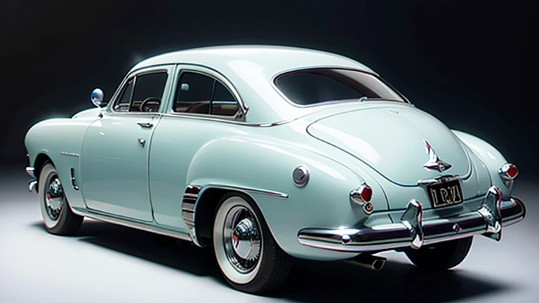 1 car, 1950s style, luxury sedan, rear view, fantasy, futuristic