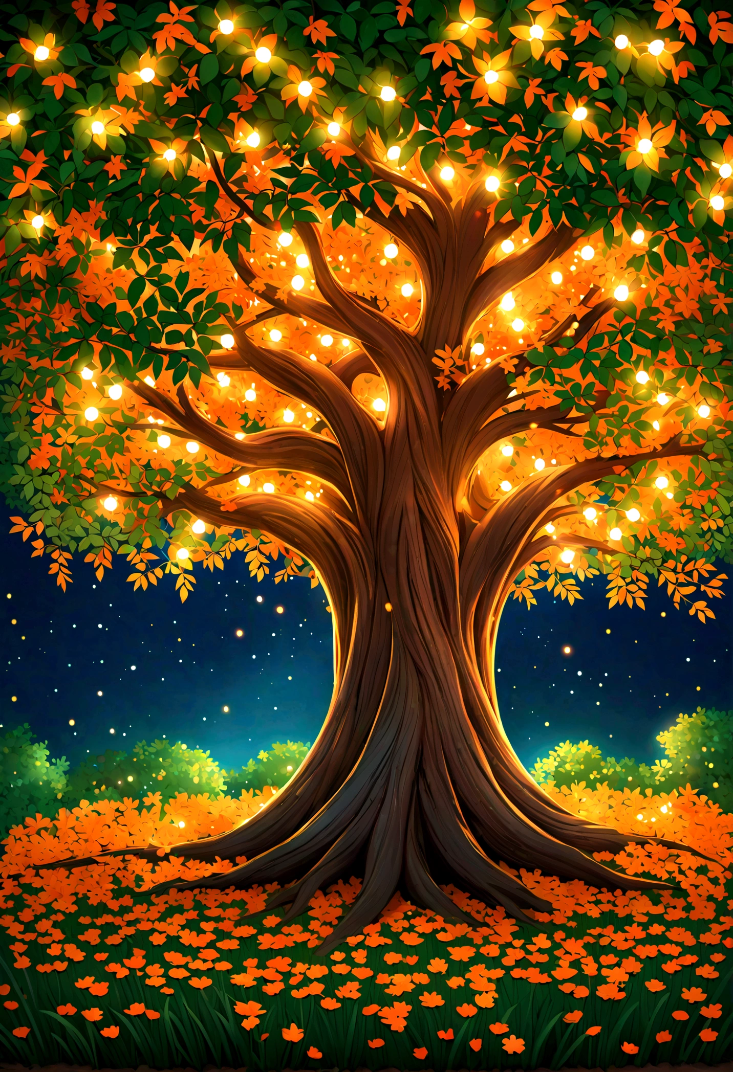 arvore com folhas luminosas