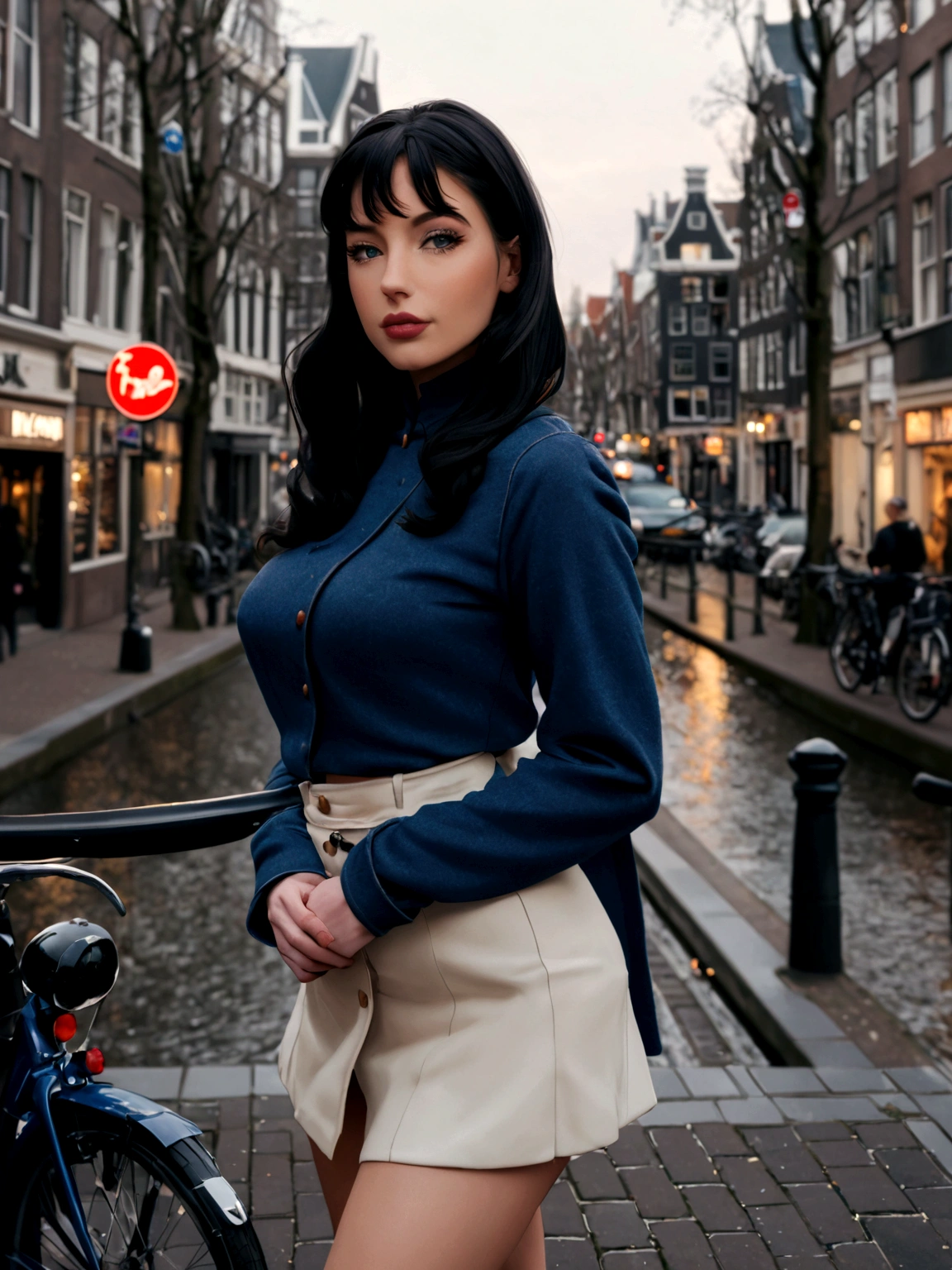 belle hollandaise, très mince, posing in Amsterdam, en tenue hollandaise, jolie visage, beau corps, 