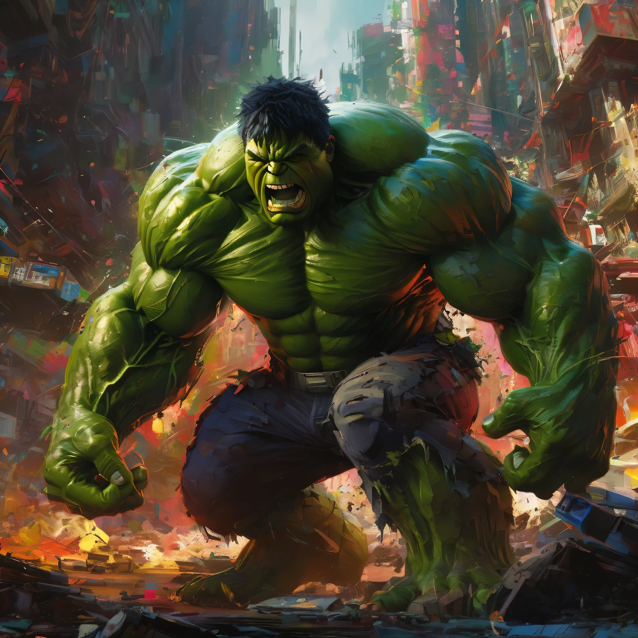 The incredible Furious Hulk, By thomas veyrat intricate By Daniel Dociu By Kekai Kotaki John Berkey, // exquisite digital art!!!"//, intricate and hyperdetailed digital illustration /a masterpiece, vibrant triadic colors, // 8k resolution, trending on artstation, natural lighting