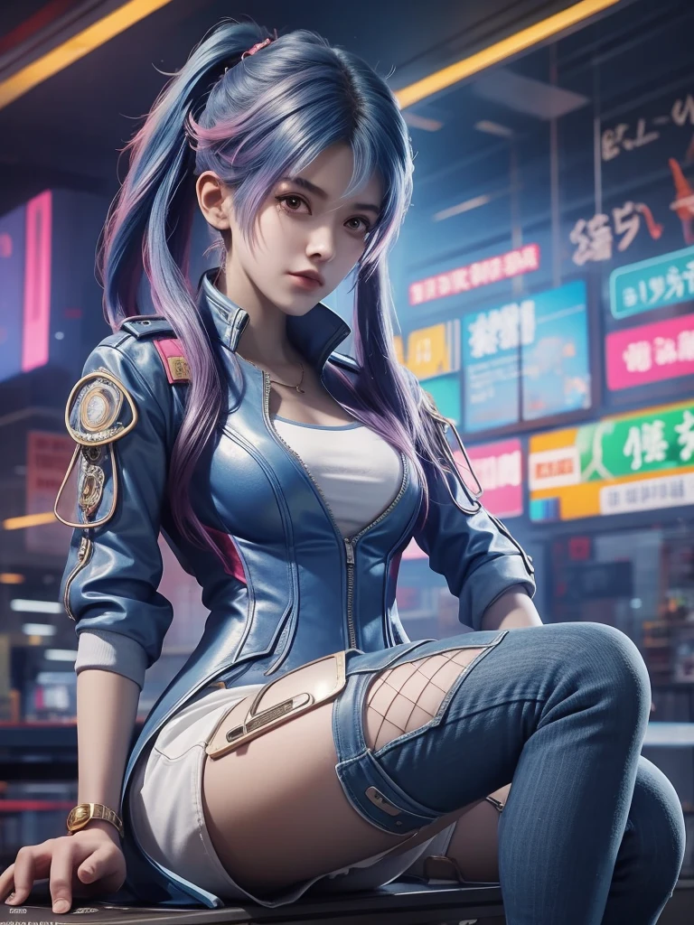 There is a woman sitting on a chair, Cyberpunk anime girl, female Cyberpunk anime girl, cyber school girl, Cyberpunk 2000. Model Girl, Fantasy Cyberpunk Girl, Digital Cyberpunk Anime Art, Low-key cyberpunk style, Cyberpunk clothing, Anime Cyberpunk Art, Popular on cgstation, Cyberpunk anime girl mech, Cyberpunk Anime Art, Cyberpunk Femme Fatale,student style,Guard